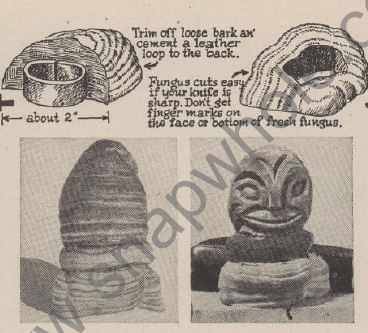 Boy's Life - 1954-06 - Neckerchief Slide of the Month - 3 Fungi Slides - Whittlin Jim
