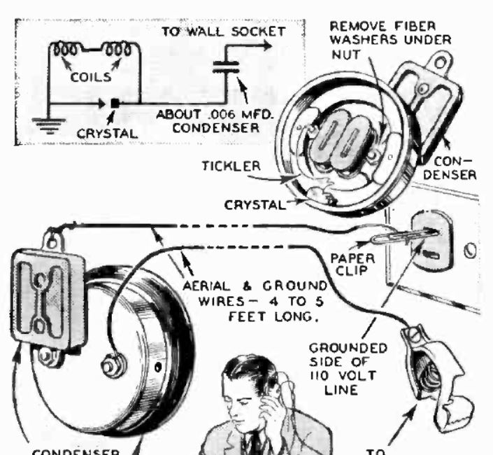 Crystal Set Built into Headphones - Radio Builders Manual