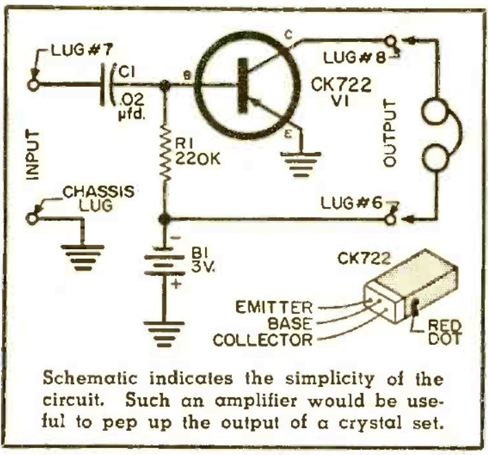 Transistor Topics - Amp for Crystal Receiver - Popular Electronics February 1956